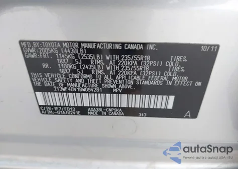 2011 Toyota Rav4 Sport из США, поврежденный, VIN 2T3WF4DV1BW094281